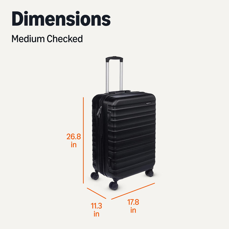 Amazon Basics 26" Hardside Medium Checked Luggage, Expandable For Up to 15% More Space, With Scratch-Resistant Surface, Four Multi-directional Wheels, Black