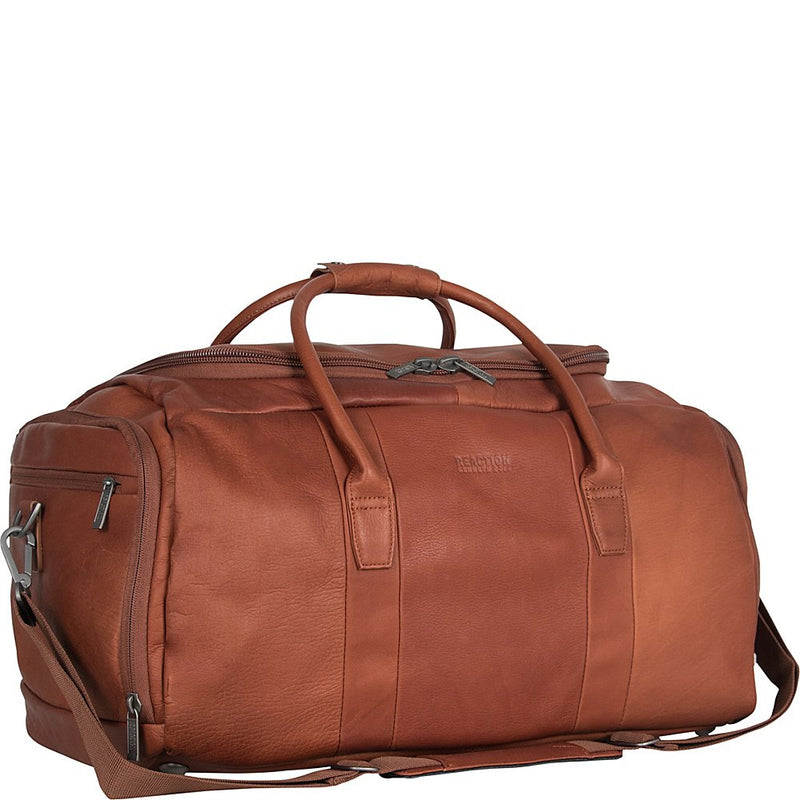 Kenneth Cole REACTION Duff Guy Colombian Leather 20" Single Compartment Top Load Travel Duffel Bag, Cognac