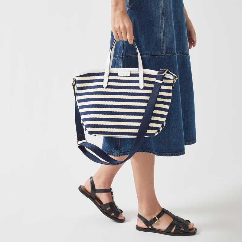 RADLEY London Cromer Way Stripe Women's Medium Fabric Ziptop Satchel Bag, Ink