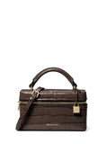 Michael Kors Jana Extra Small Top Handle Crossbody Bag, Gold-Tone Hardware/Crocodile Embossed Leather/Chocolate