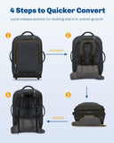 Hynes Eagle 2 in 1 Travel Backpack 22 inches Carry on Luggage 63L Rolling Backpack for Men Women with Packing Cubes 3PCS Set Gray Blue