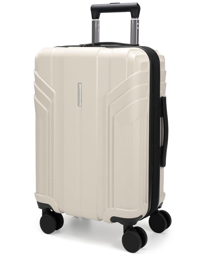 BAGSMART Expandable Carry On Luggage 22x14x9 Airline Approved, 1OO% PC Lightweight Hard Shell Suitcase, 20 Inch Travel Luggage with Spinner Wheels, Waterproof Rolling Suitcase, Biege