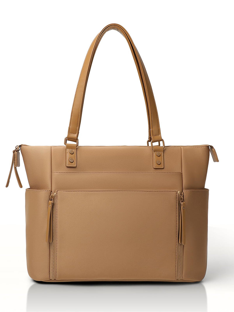 MOMINSIDE Neoprene Diaper Bag Tote, Diaper Bag Backpack pañaleras para bebe,14 Pockets Large Capacity Diaper Bags, Convertible Diaper Tote, Brown