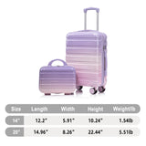Clyrava 20 Inch Carry on Luggage Set with 14" Cosmetic Case Pink Purple, Suitcases with Spinner Wheels Hardshell, Hard Shell Suitcases 2 Piece Set, Rolling Suitcase for Women/Men/Girls Travel