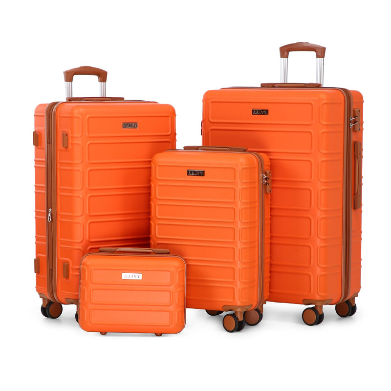 AAIVV 4 Piece Luggage Set Expandable ABS Travel Suitcase Set TSA Lock Hardshell Durable Lightweight Traveling Luggage Sets Gift for Back to School (Orange, 28in26in20in13in)