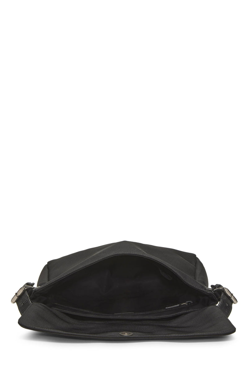 Gucci, Pre-loved Black Techno Canvas Web Flap Messenger, Black