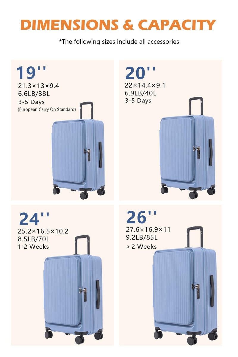 HotWay 19 Inch Expandable Carry On Luggage with Cup Holder, Hardside TSA Approved Luggage with Spinner Wheels, Top Opening Suitcase For Travel, White