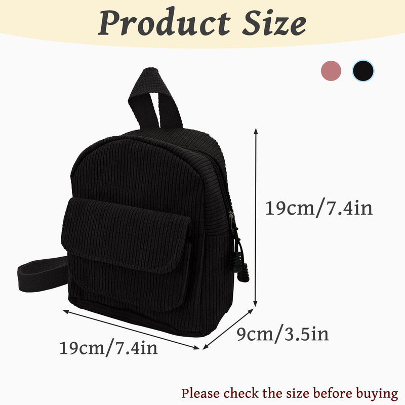 WisePoint Small Backpack Purse, Corduroy Mini Backpack Purse for Women and Girls, Fashion Women Backpack Purse (black)