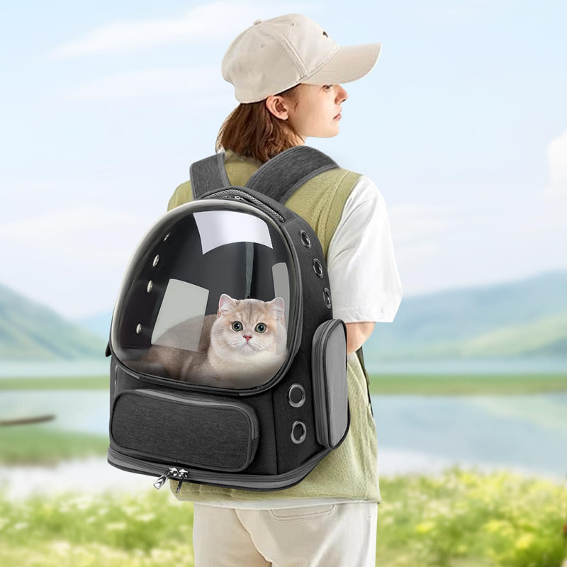 GixDix Cat Backpack Carrier for Cats and Small Dogs, Breathable Cat Bubble Backpack, Airline Approved Pet Travel Carrier for Hiking Camping Outdoor(Black)