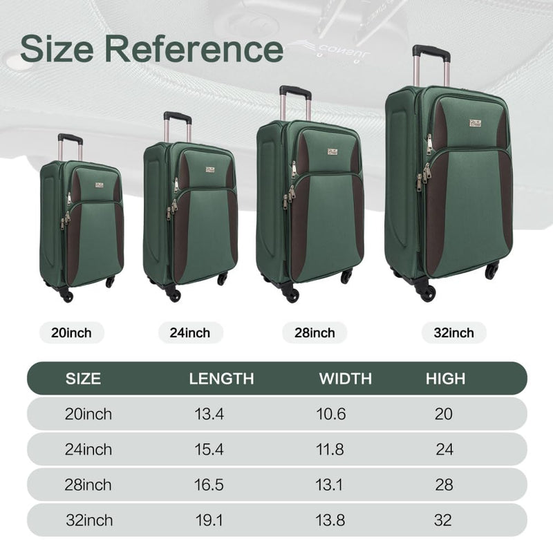 Softside Luggage Sets of 4, Lightweight Travel Suitcase with Spinner Wheels, Expandable Soft Suitcase Set with TSA Lock, 4-Piece in 20 24 28 32 Inch, Durable Family Luggage for Cruise (Green)