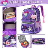 Meetbelify Backpack for Girls School Backpacks Kids Cute Sequin Bookbag for Elementary Kindergarten with Lunch Box Pencil Case for Girls 5-12 Years Old