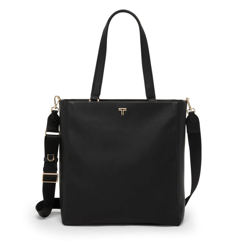TUMI - Voyageur Vail Leather Tote - Women's Lightweight, Multipurpose, Everyday Bag with Crossbody Strap and Laptop Storage - Medium, Black with Light Gold Hardware