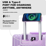 TIYFIY Hardside Luggage with Cup Holder & USB/Type-C Charging Port, Aluminum Frame, Zipperless Design, TSA Lock, Extra-Wide Shell – Smart Travel Suitcase,Checked (Lilac, 24Inch)