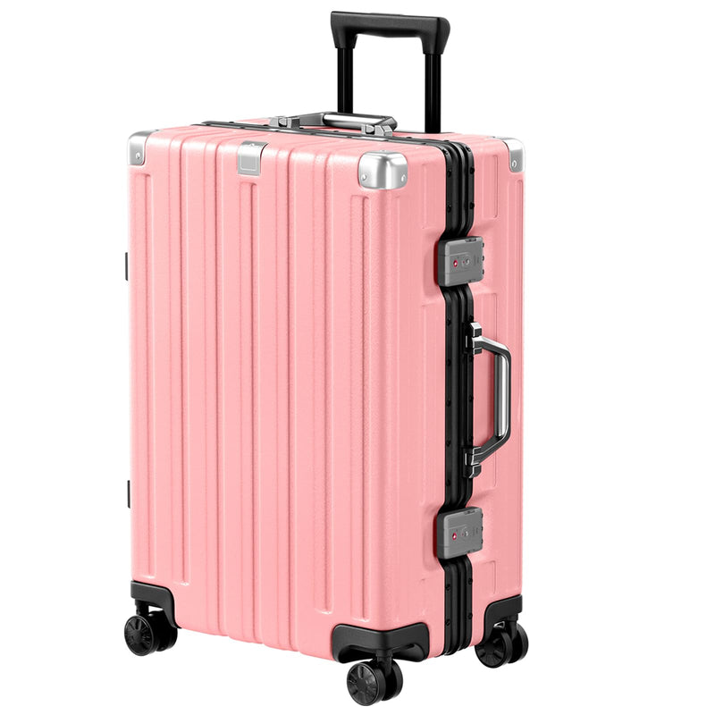 Krute Zipperless Luggage 24 Inch Aluminum Frame Suitcase with Spinner Wheels PC+ABS Hardide Checked Luggage TSA Approved