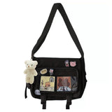 Ita Bag Crossbody - Kawaii Japanese Cute Anime Display Shoulder Bag with Pins & Bear Y2K Messenger Purse for Women (Black)