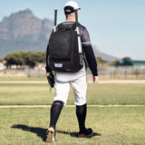 DAFISKY Baseball Bag Softball Backpack - Youth Adult T Ball Bat Equipment Bag with Bat and Helmet Holders, Shoe Compartment and Hook, Black