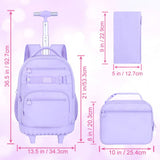 TXHVO 3Pcs Rolling Backpack for Girls Women, 19 Inche School Roller Backpacks with Wheels, Adults Wheeled Bookbag with Lunch Box(Purple)