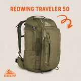 Kelty Redwing Traveler Backpack, Travel Pack with Wide U Zip Opening, Signature Wing Pockets, 30-50L Capacity (50L Olive)
