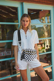Spacious Checkered Nylon Crossbody Bag Bum Bag Checkered Handbags Wallets for Women (black and white Checkered)