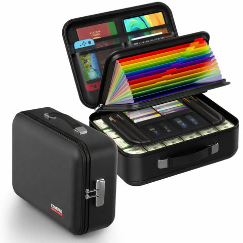 EDMUED Fireproof Document Box with Combination Lock - Fire & Water Resistant Hard Case Safe Box for Important Documents, Certificates, Laptops, Passports (Matte Black)