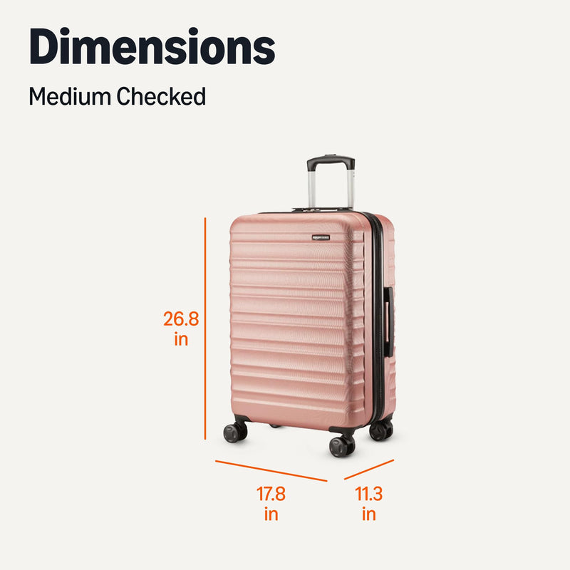Amazon Basics 26" Hardside Medium Checked Luggage, Expandable Hardshell Suitcase with Telescoping Handle, Scratch-Resistant Surface, Four Multi-directional Wheels, Rose Gold