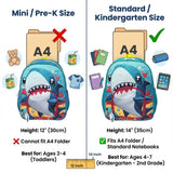 Alveroya Shark Backpack for Boys, 14 Inch Kids School Bag with Chest Strap, Fits Standard A4 Folder & Books, Cute Shark Pattern Kindergarten Daypack for Elementary Grades 1-2, Blue