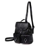 VASCHY Mini Backpack Purse for Women, Fashion Faux Leather Buckle Flap Drawstring Backpack for College with Two Front Pockets Black