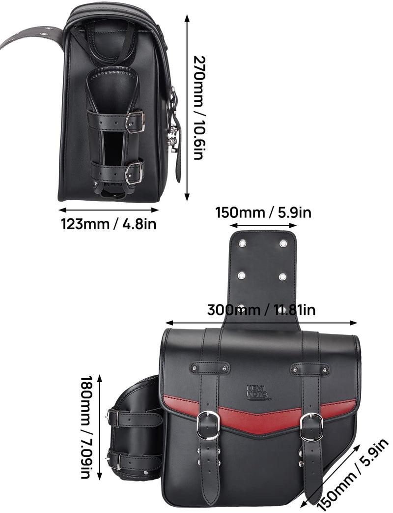KEMIMOTO Motorcycle Saddle Bags with Cup Holder 18L (9Lx2) PU Leather Saddlebags Waterproof Capacity Compatible with Softail Dyna Road King Universal