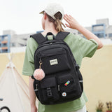 abshoo Large School Backpack with Lunch Bag Teen Girls School Bookbag 3PCS Student Backpacks Set Travel Daypack (Black)