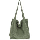 ALUWU Corduroy Tote Bag for Women Girl Casual Work Canvas Shoulder Handbags Cute Large Purse Light Green