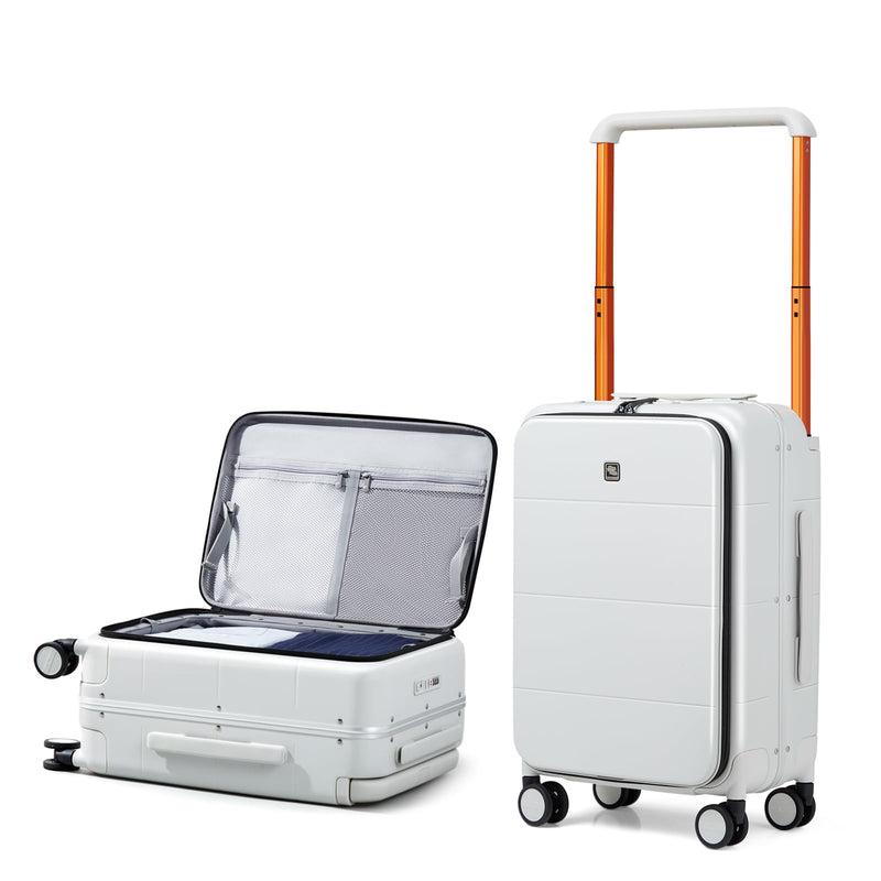 Hanke Top Opening Carry On Luggage, 20 Inch All-PC Aluminum Frame Wide Handle Luggage, Hard Shell Trunk Suitcase with Spinner Wheels, TSA Airline Approved (Smoke White, 40L)