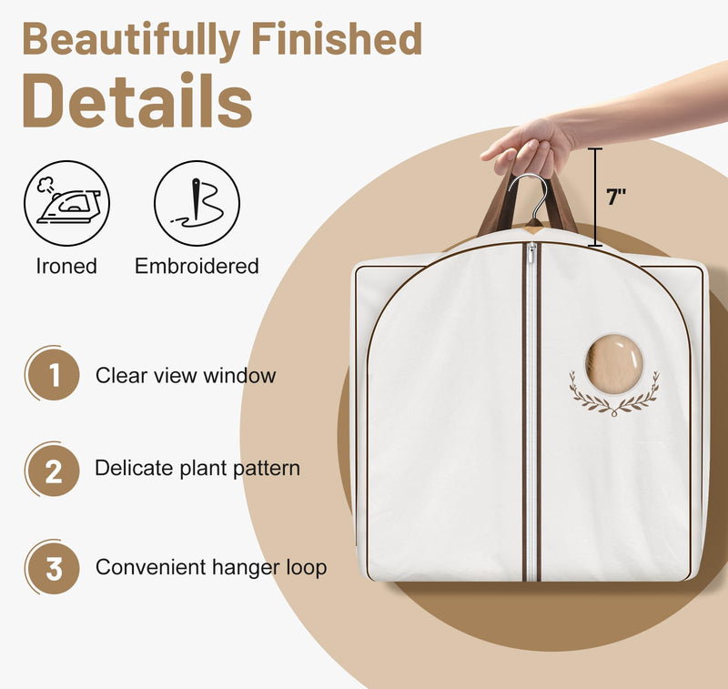 MISSLO 40" Cotton Garment Bags for Hanging Clothes Breathable Suit Cover Luxury Hanging Clothes Storage Foldable Coat Covers for Closet & Travel for Jacket, Shirt, Dress