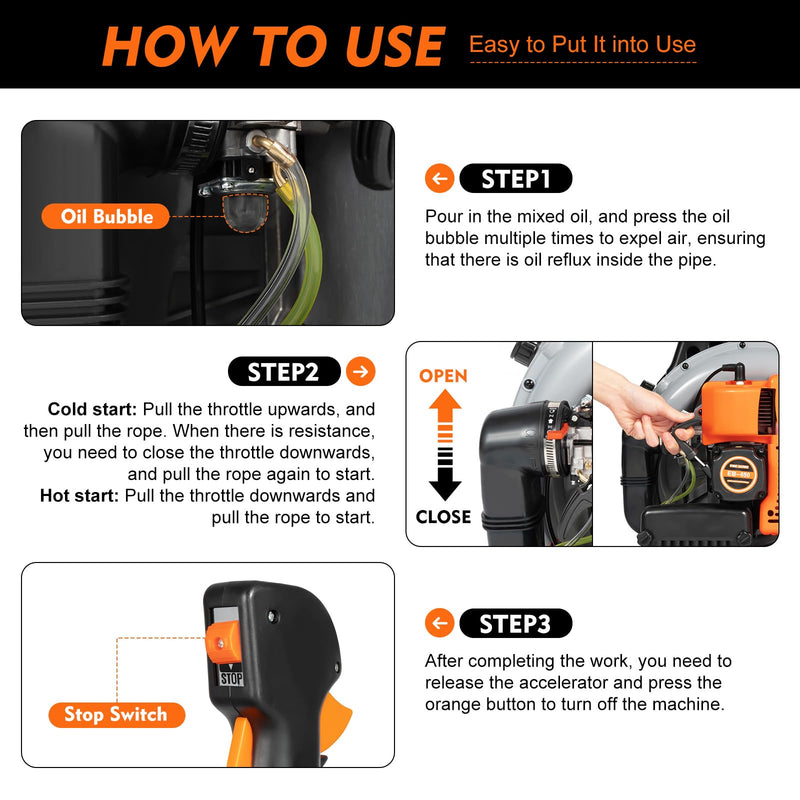 63CC Backpack Gas Powered Leaf Blower, Commercial 2.7kW 850CFM 4.3HP 2 - Stroke Powerful Lightweight Gasoline Grass Lawn Blower with Harness Air - Cooled & 1.8L Fuel Tank for Yard Lawn Care, Snow Removal