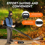 63CC Backpack Gas Powered Leaf Blower, Commercial 2.7kW 850CFM 4.3HP 2 - Stroke Powerful Lightweight Gasoline Grass Lawn Blower with Harness Air - Cooled & 1.8L Fuel Tank for Yard Lawn Care, Snow Removal