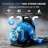 63CC Gas Backpack Leaf Blower, 2 - Stroke Engine, 665 CFM, 205 MPH for Lawn Care, Yard Debris & Snow Removal