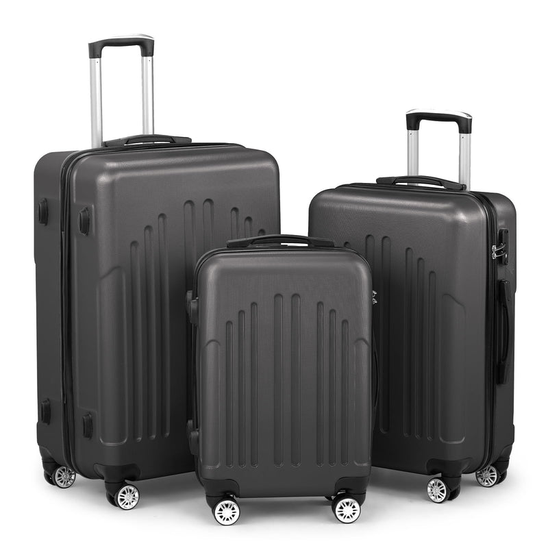Karl home Luggage Sets 3 Piece, ABS Hardside Suitcase Set with Double Spinner Wheels & TSA Lock for Travel Business, 3-Piece Set (20/24/28), Dark Gray