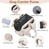 Dog Purse Carrier for Small Dogs, Cats, and Puppies – Soft-Sided Travel Pet Tote Bag with 4 Large Pockets, Foldable, Lightweight, Fits Pets up to 15 lbs, for Travel, Outings (Beige)