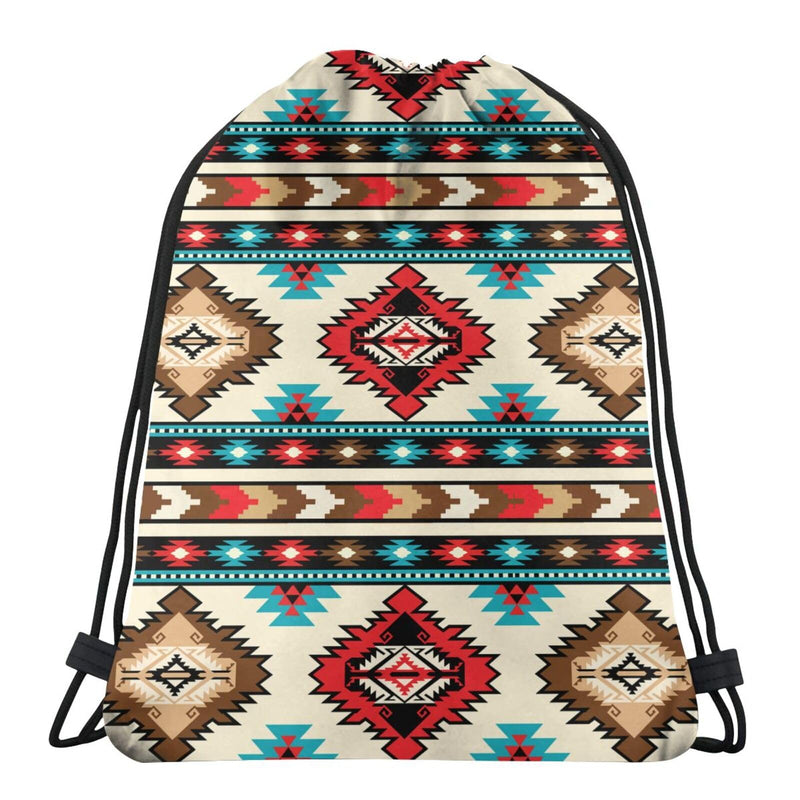 QISENTIS Tribal Aztec Geometric Pattern Drawstring Backpack Bag Native American Ethnic Southwest Stripe Red Sport Gym Sack Navajo Print String Bags Yoga Shopping Travel Casual Daypacks for Women Men