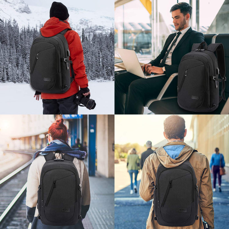 WENIG Anti-Theft Travel Laptop Backpack with USB Charging Port Lock,Water Resistant Slim Work Computer Bag for Men College Bookbags Fits 15.6 Inch Laptop