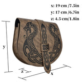 HiiFeuer Viking Embossed Langskip Belt Pouch, Medieval Faux Leather Flap Saddle Side Bag Purses, Retro Portable Belt Bag (Brown A)
