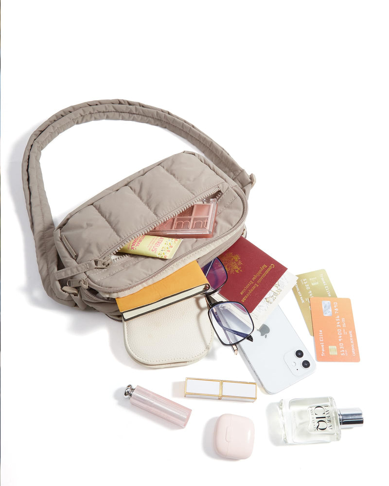 BAGSMART Cross Body Purse, Mini Crossbody Bags for Women Travel Purse, Puffy Shoulder Handbag Wallet with RFID Blocking Slots, Brown-small