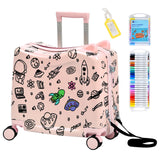 Kids Ride-On Suitcase with Cute Ears, DIY Graffiti Coloring Design, 20