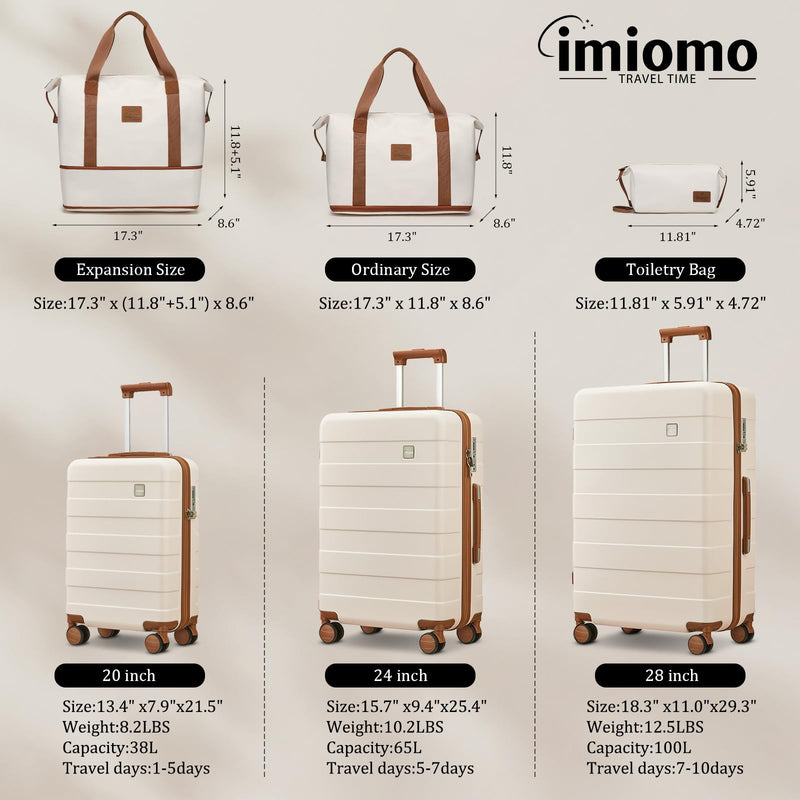 imiomo Hard Shell Luggage Sets 5 Piece for Women, Lightweight Hardside Rolling Suitcase Set with Spinner Wheels and TSA Lock, RoseGold