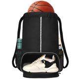 GiMiUiTo Large Waterproof Drawstring Backpack Bag with Separate Shoe Compartment,Sports Backpack for Gym, Sports,Travel,Black