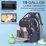 JOYCE Baby Diaper Bag Backpack, with Diaper Changing Station, Multi-functional Travel Waterproof Backpack, for Baby Boys and Girls, with Foldable Portable Diaper Pad and Sunshade (Large Blue)