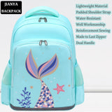 JIANYA Girls Backpack for School Mermaid School Bags Kindergarten Kids Backpacks with Lunch Box & Chest Strap, Light Blue