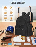 Celvetch Baseball Backpack for Adult Large Capacity Softball Bat Bag with Shoe Compartment & Wet Pocket Baseball Bag with Fence Hook for 4 Bats & Equipment Sports Gym Backpack - Black