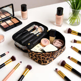 imerelez Double-layer Cosmetic Bag Makeup Bag Travel Makeup Bag Makeup Bags for Women Cosmetics Cases Portable Waterproof Foldable (Leopard)