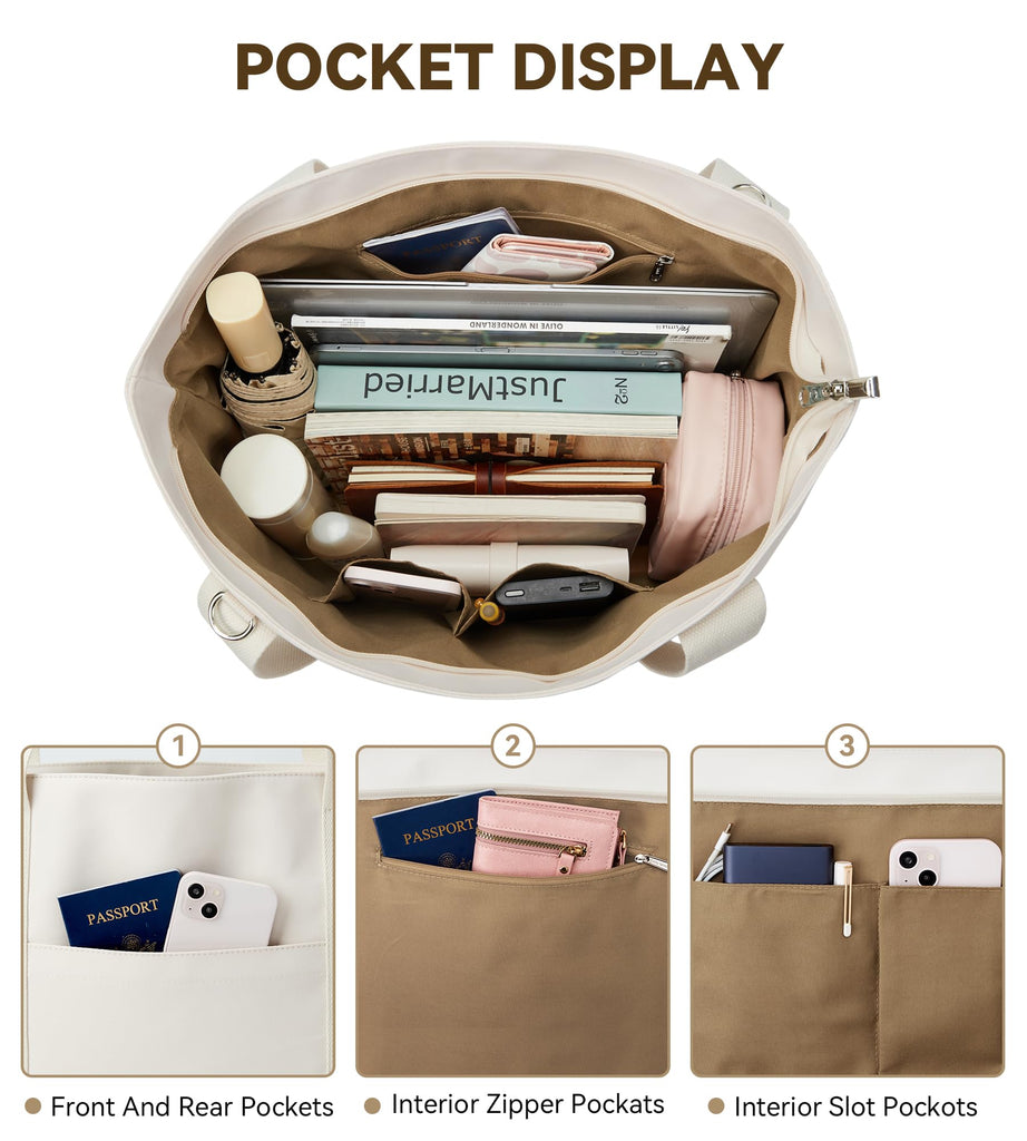 KALIDI Tote Bag for Women,Shoulder Bag with Laptop Compartment for work Leisure Nylon Top-Handle Foldable Weekend