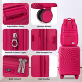 LARVENDER Carry On Luggage Set 22x14x9 Airline Approved, Expandable 20 Inch Carry-On Suitcases With Wheels, Lightweight Luggage Sets 3 Pieces With Backpack, Rose Red